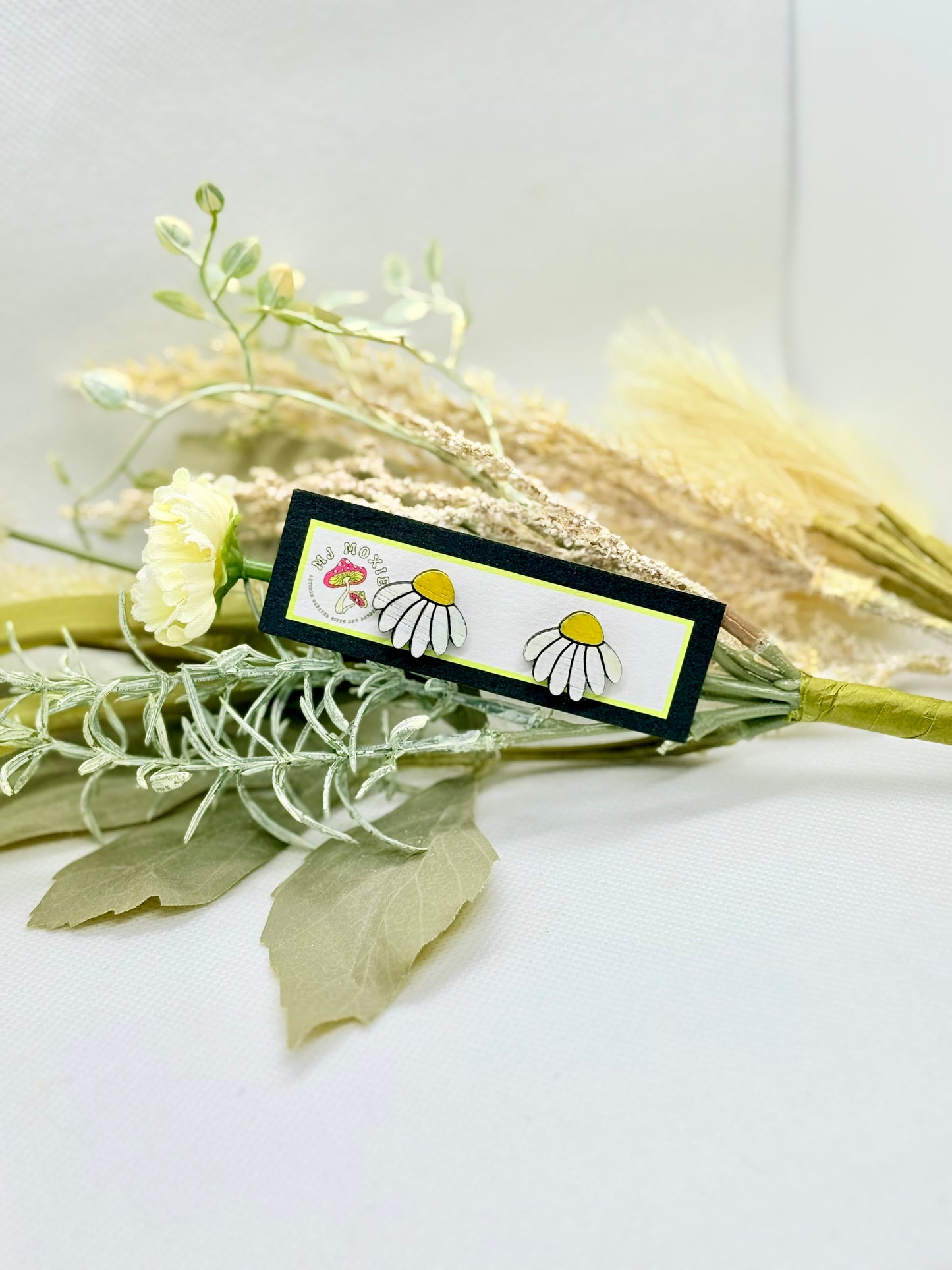 Wooden Hand Painted Post Back Earrings