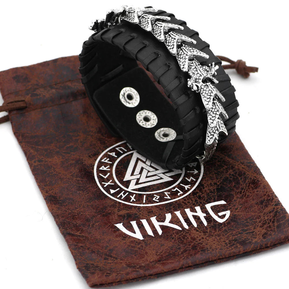 Black Leather Dragon Bracelet