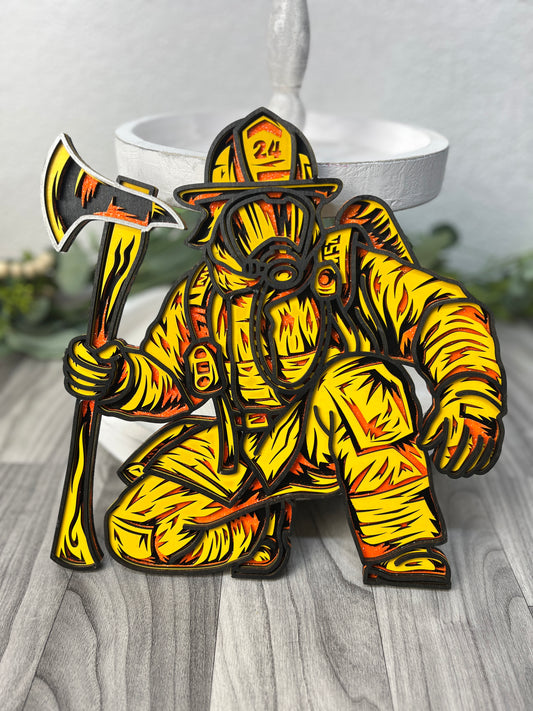 Fireman Kneeling Layered Wall Art