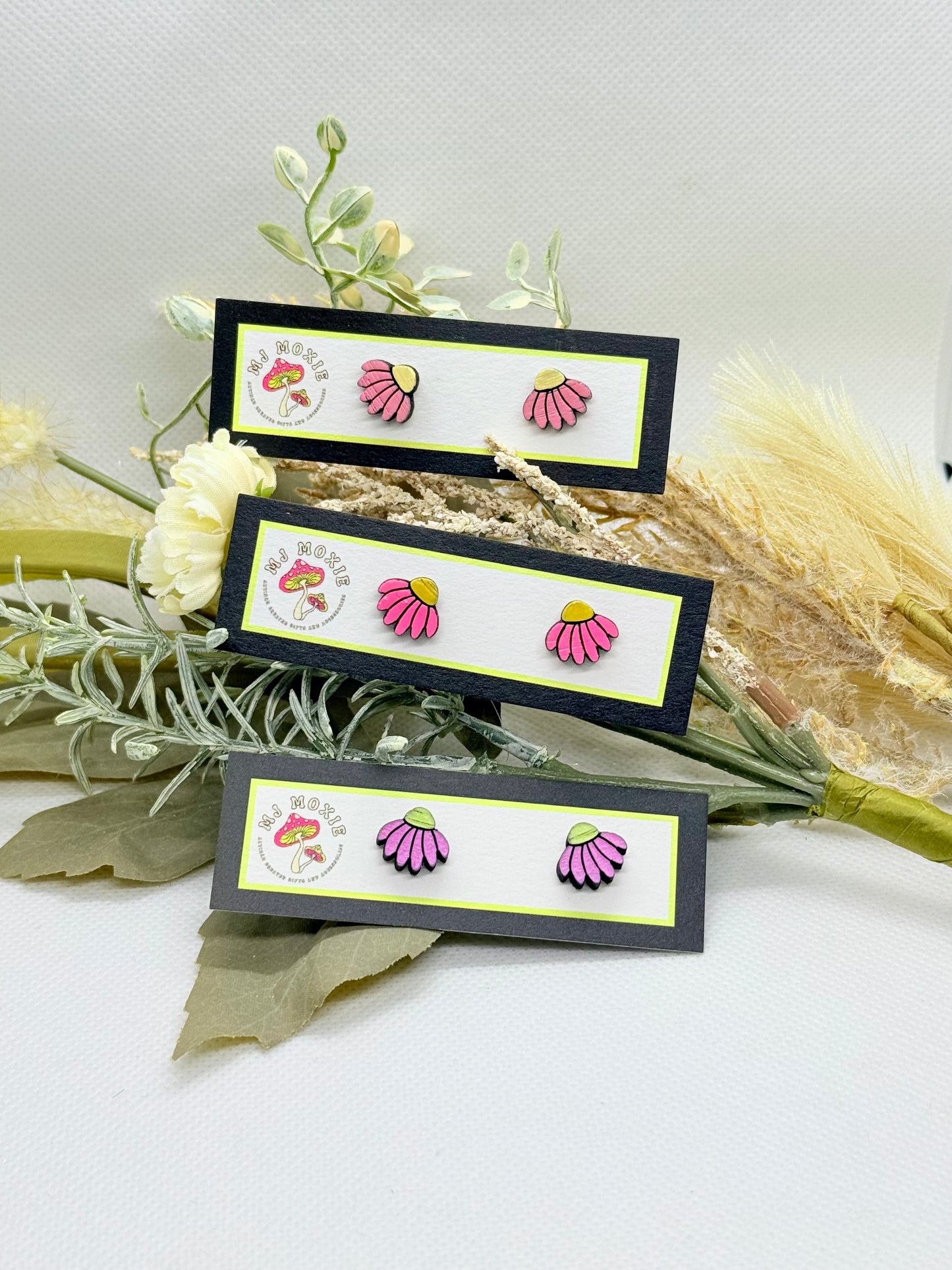 Wooden Hand Painted Post Back Earrings