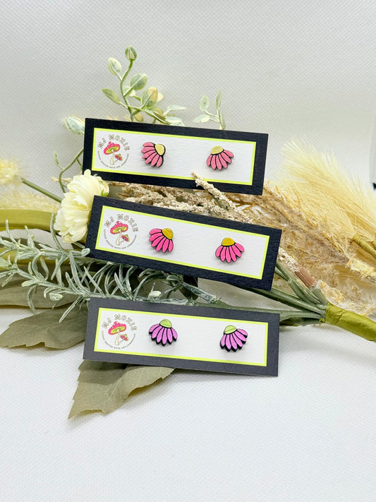 Wooden Hand Painted Post Back Earrings