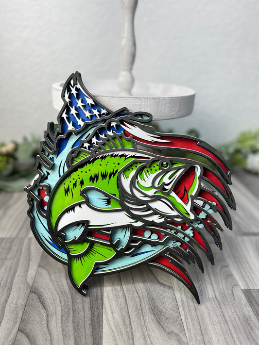 Red, White & Blue Bass with American Flag