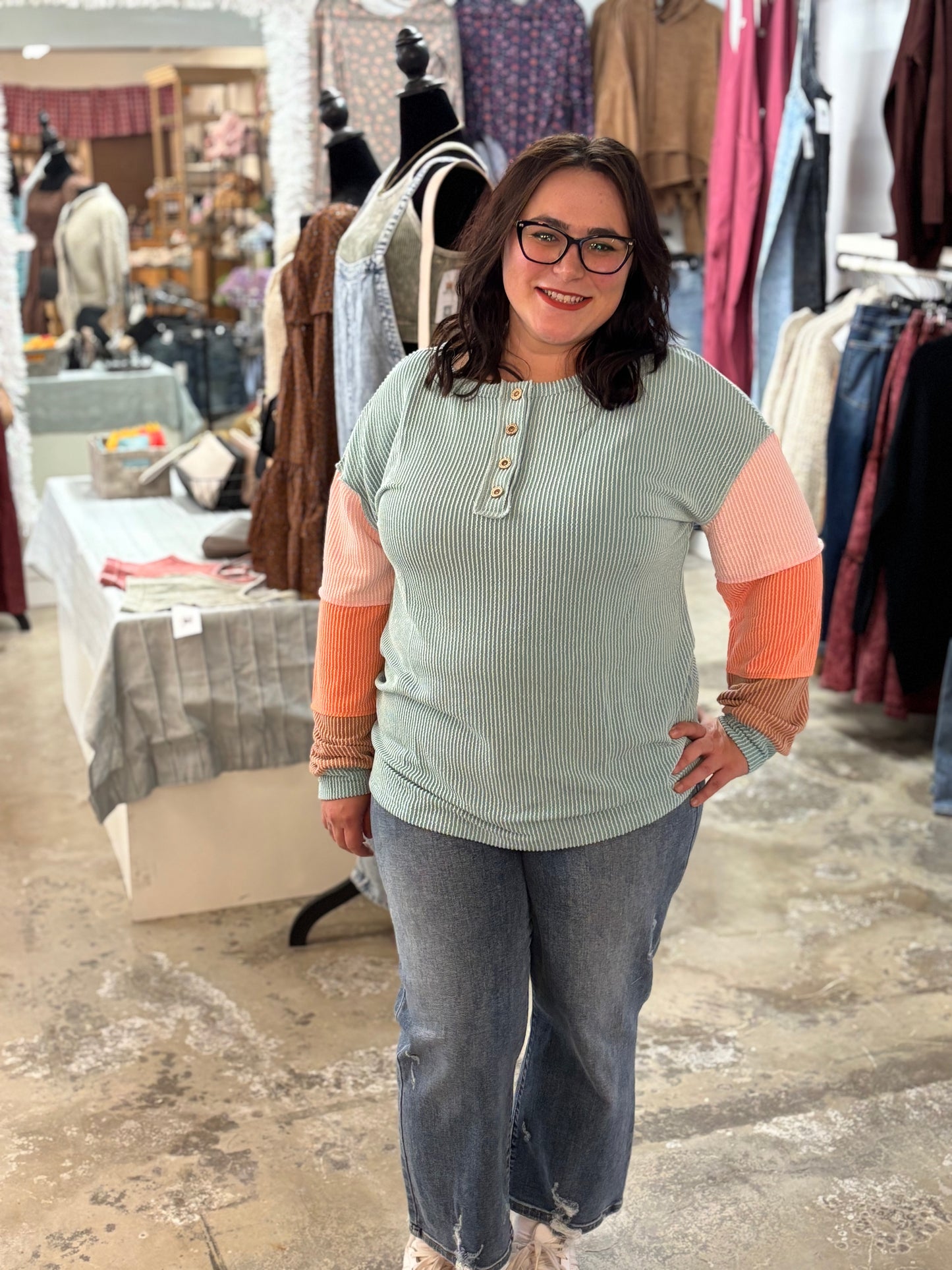 Multicolor Block Long Sleeve Top