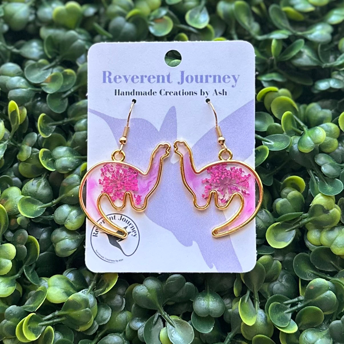 Gold Dinosaur Floral Earrings
