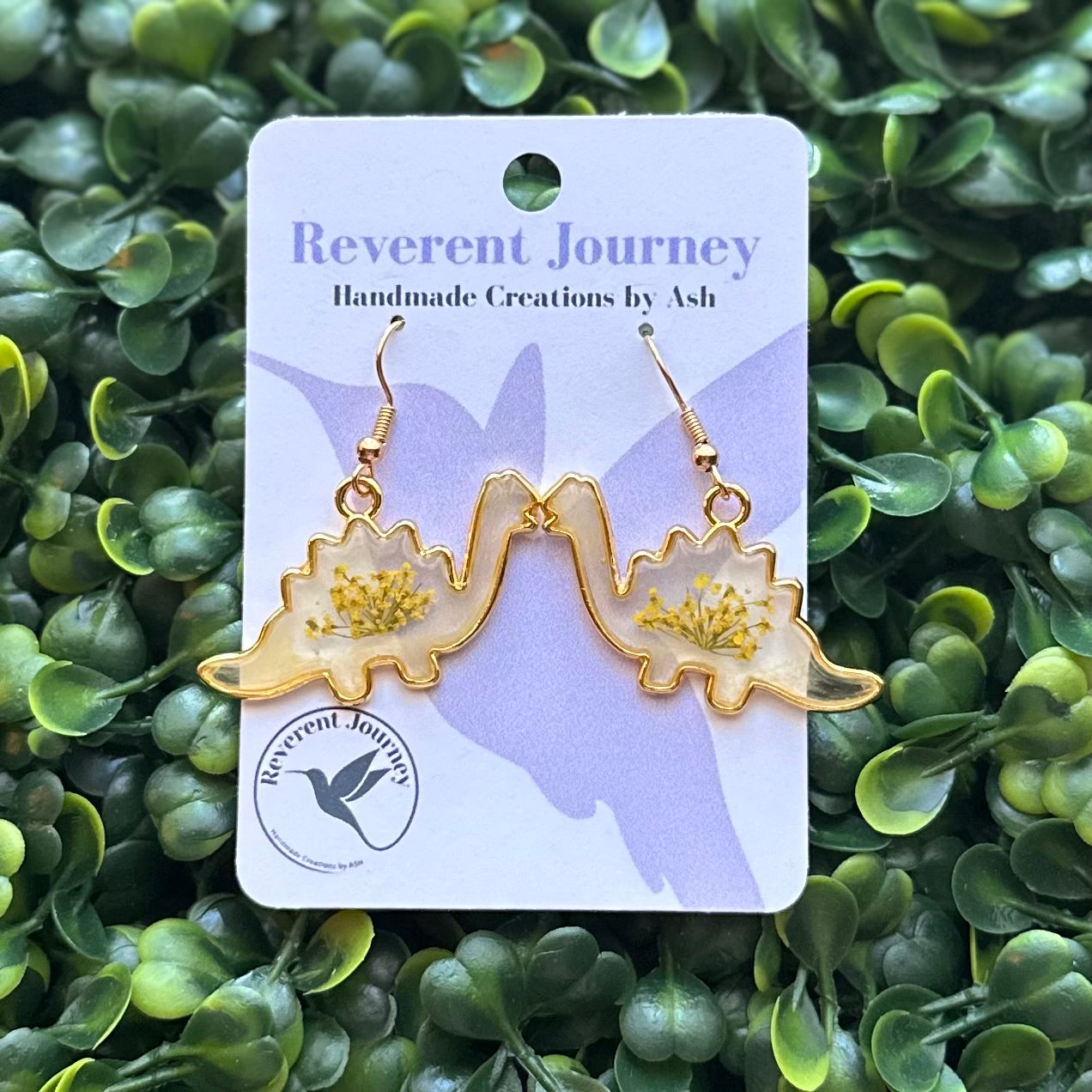 Gold Dinosaur Floral Earrings