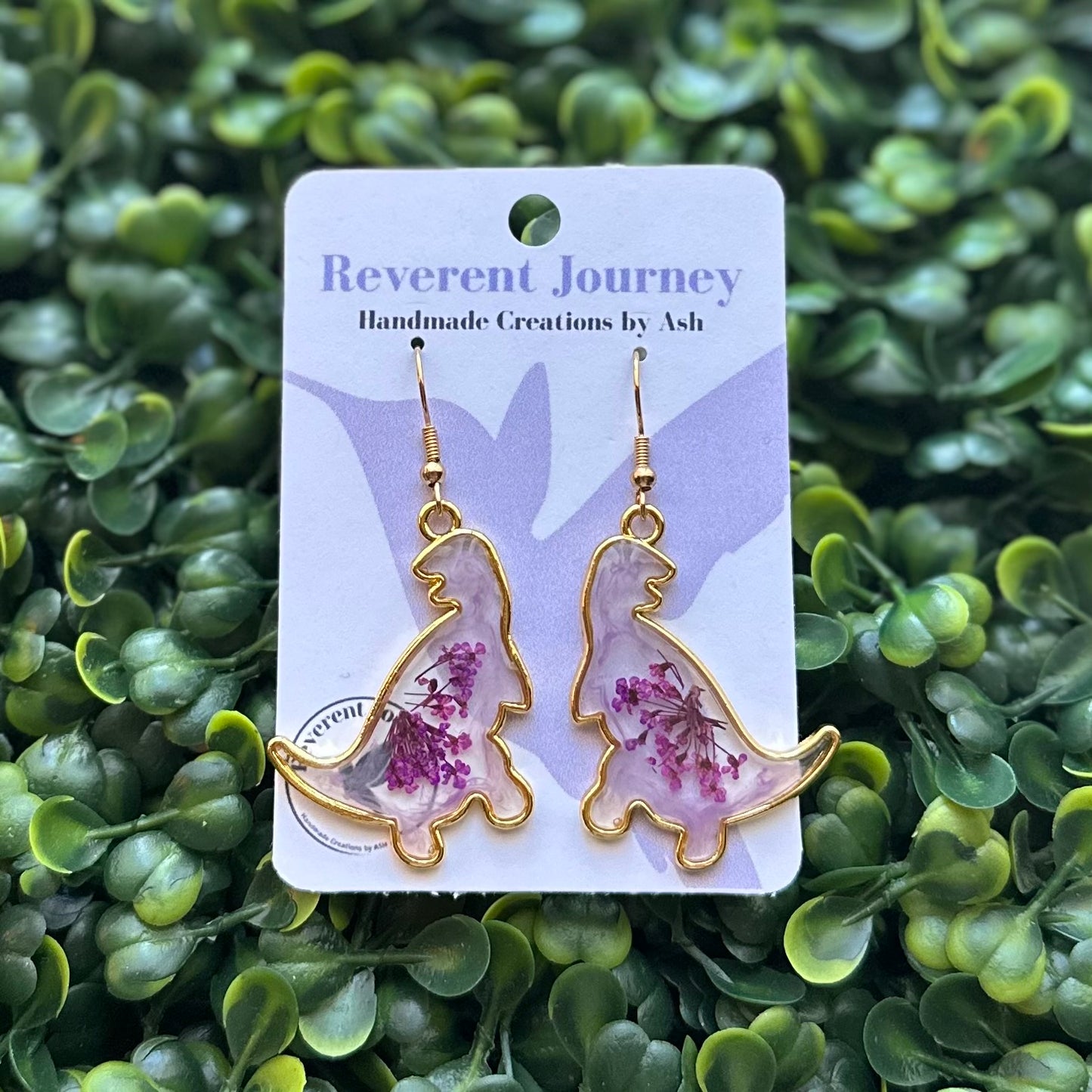 Gold Dinosaur Floral Earrings