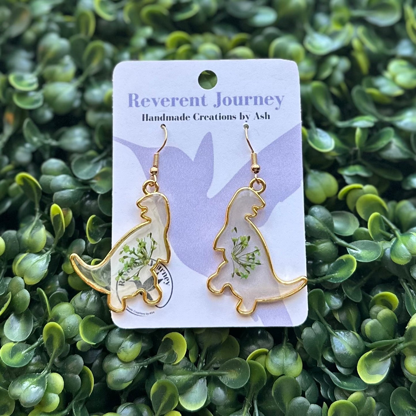 Gold Dinosaur Floral Earrings