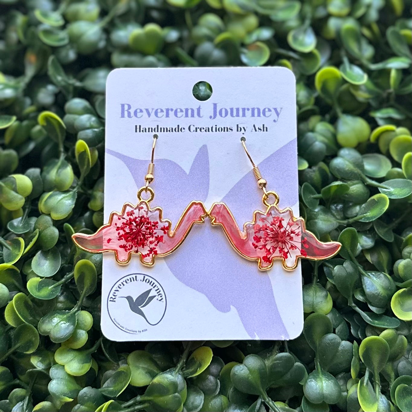 Gold Dinosaur Floral Earrings
