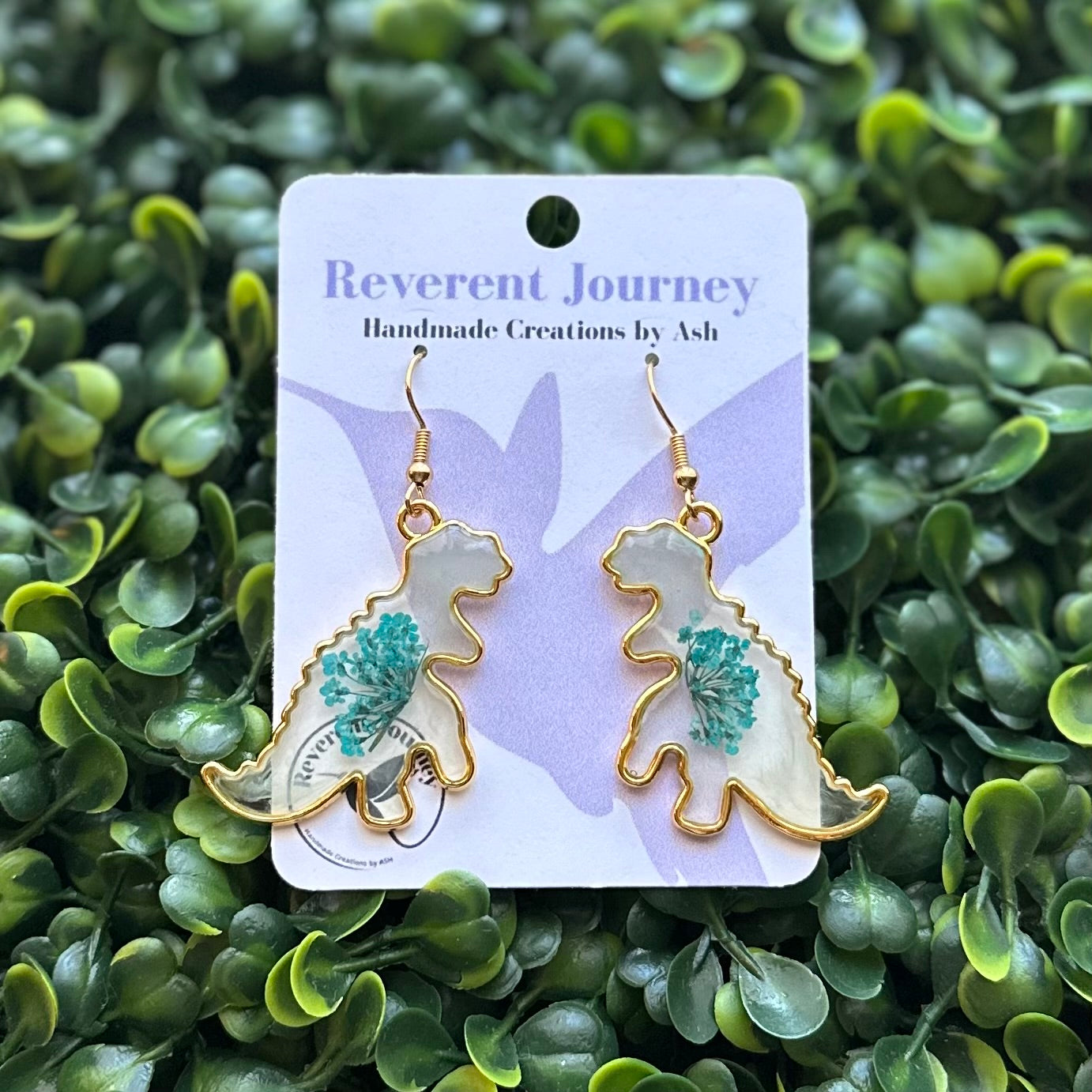 Gold Dinosaur Floral Earrings