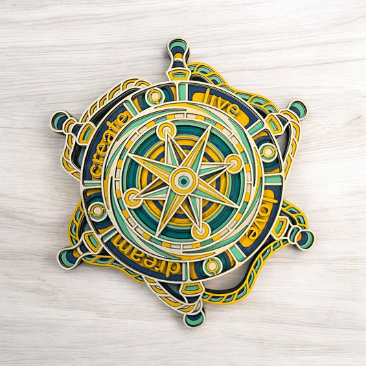 Nautical Wheel Multi-Layer Wood Sign – “Live, Love, Create, Dream” Wall Art