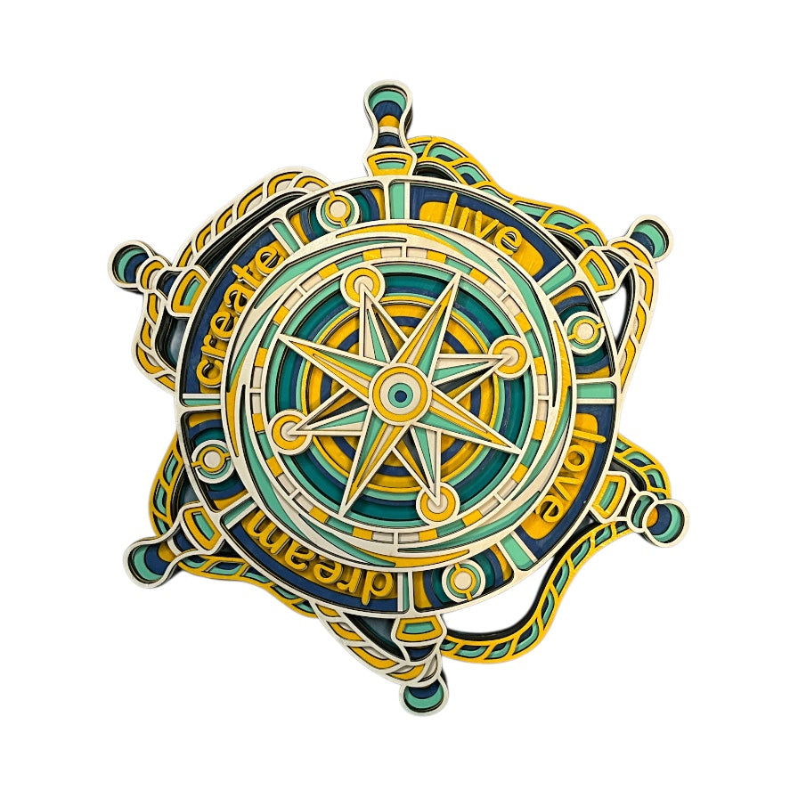 Nautical Wheel Multi-Layer Wood Sign – “Live, Love, Create, Dream” Wall Art