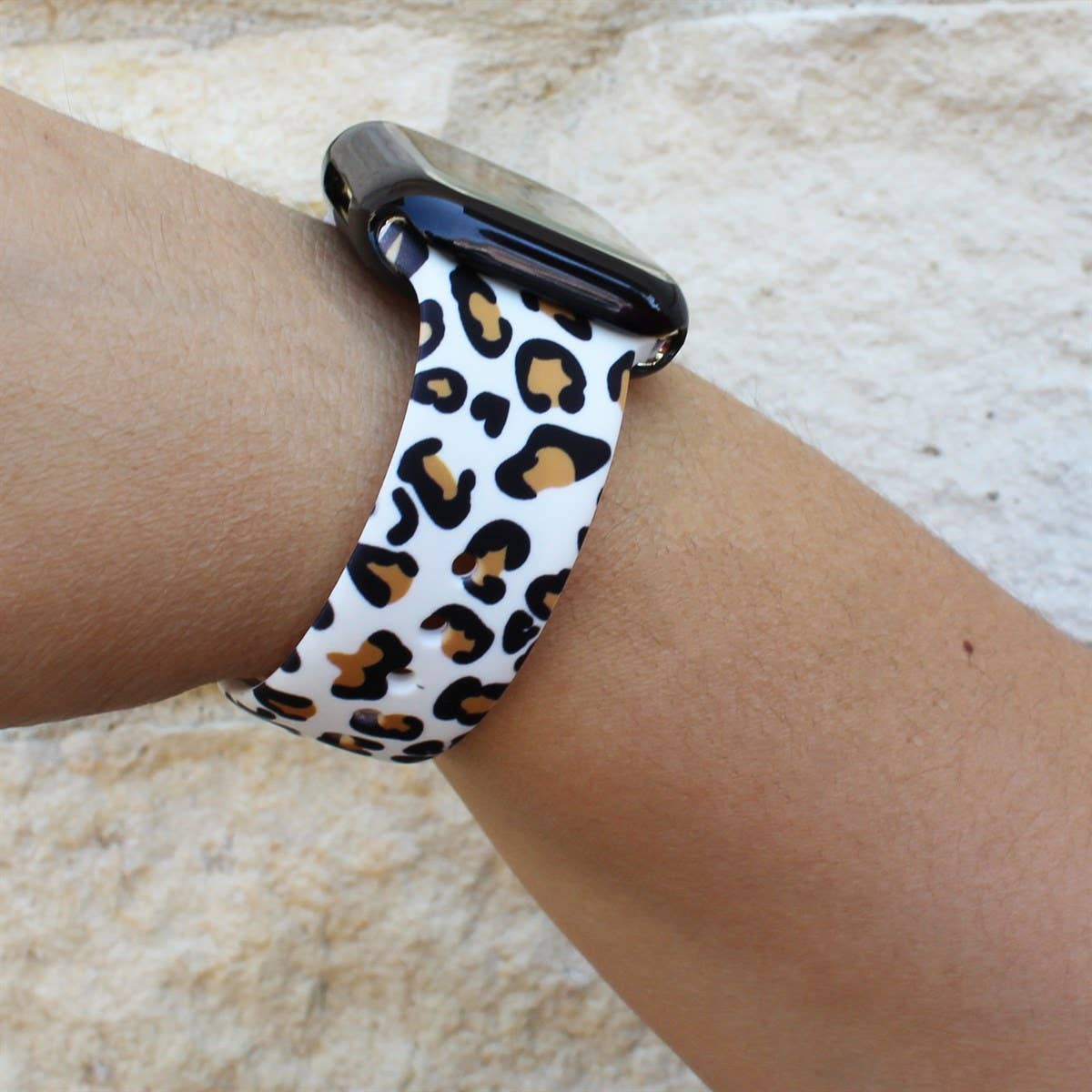 Black, White & Tan Leopard 38/40/41mm Silicone Watch Band