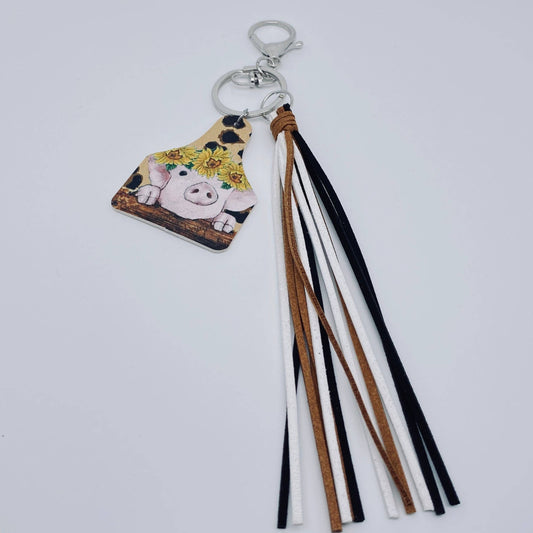Sunflower Pig Keychain
