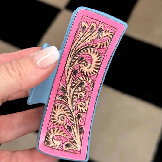 Pink Tooled Leather Large Claw Clip