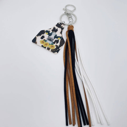 Sunflower Cow Keychain