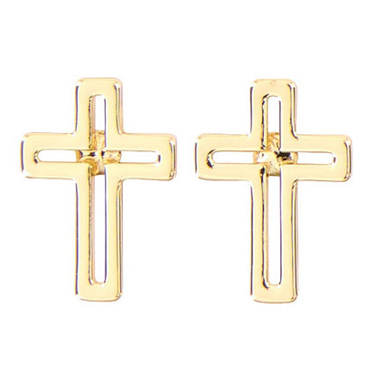 Gold Cutout Cross Earrings