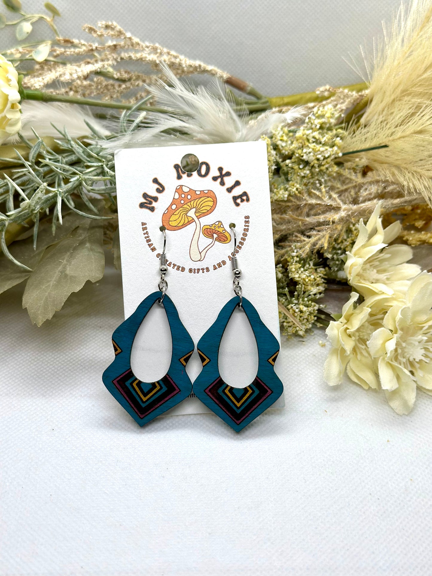 Painted Wooden Dangle Earrings