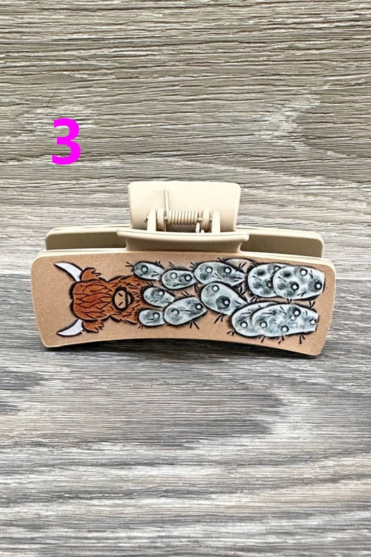 Claw Clip - Highland Cow and Cactus