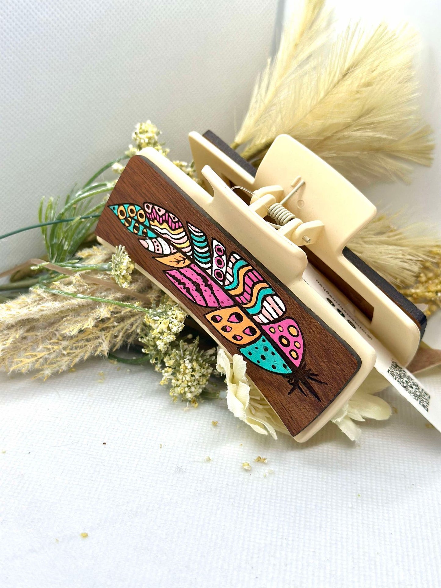 Wooden Engraved Hair Clip