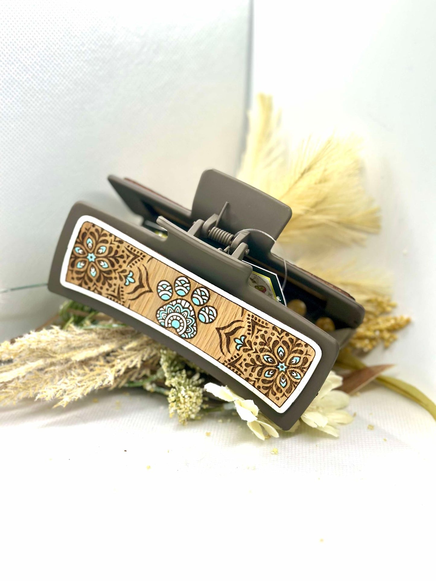 Wooden Engraved Hair Clip