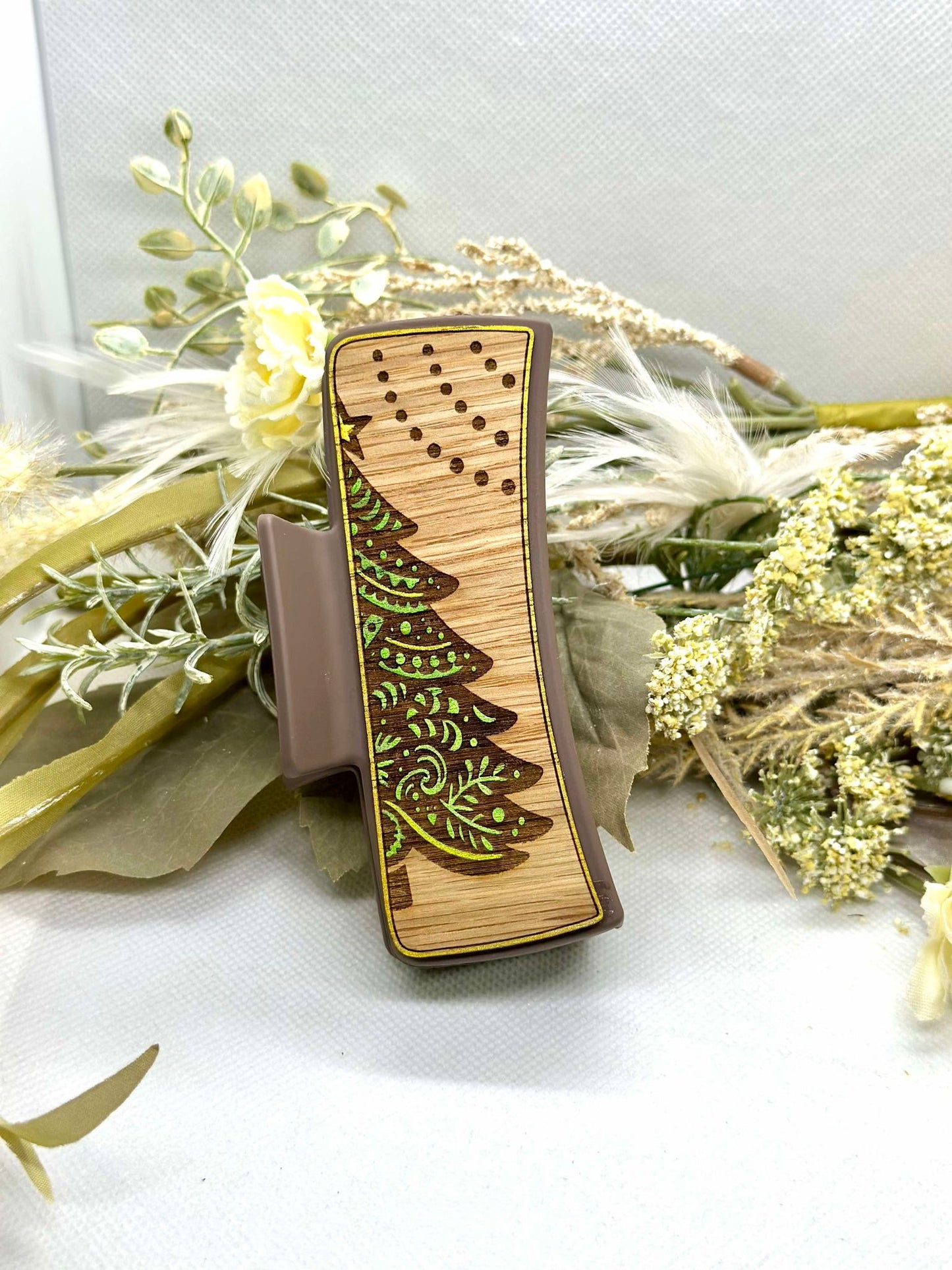 Wooden Engraved Hair Clip