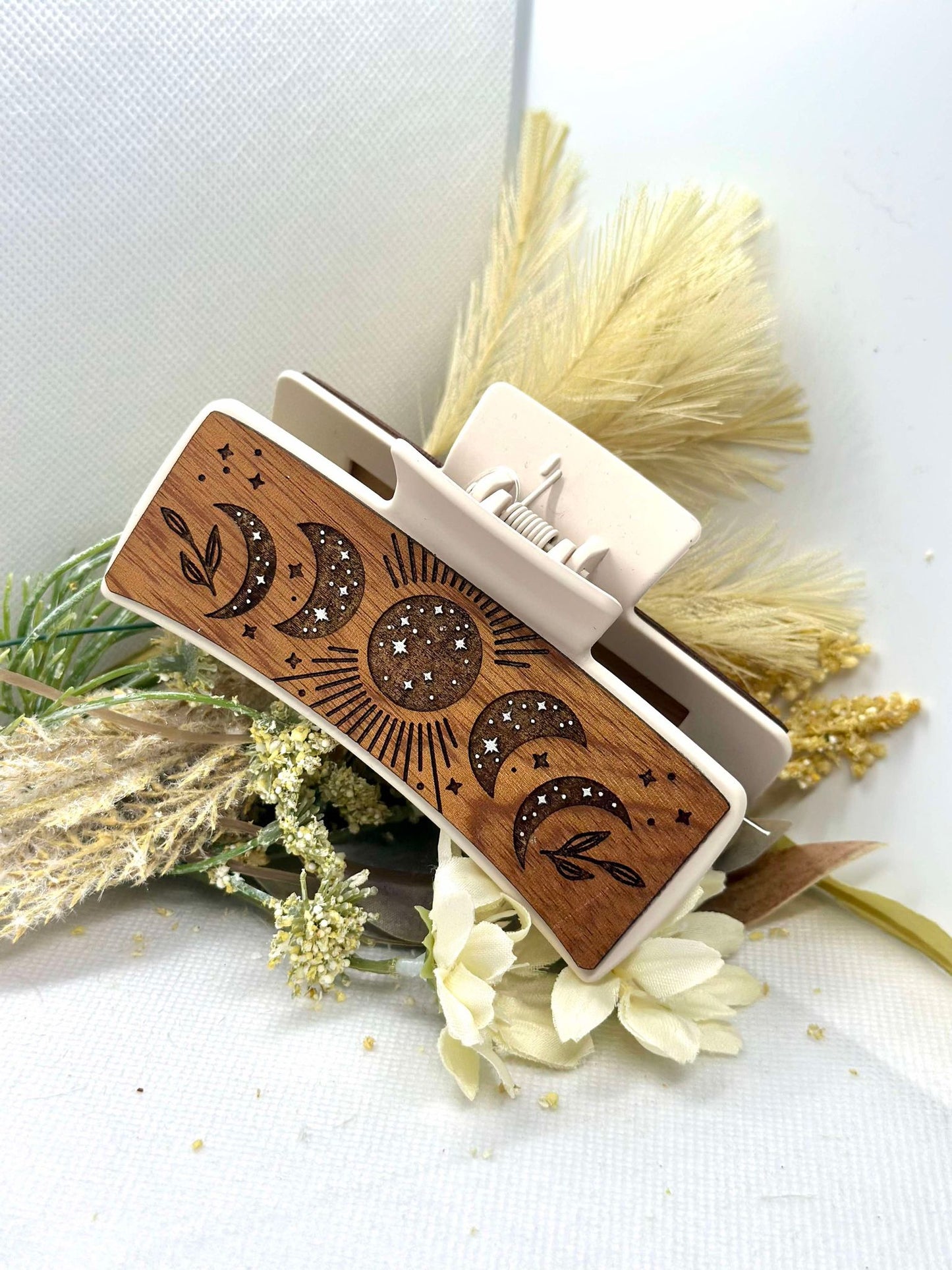 Wooden Engraved Hair Clip