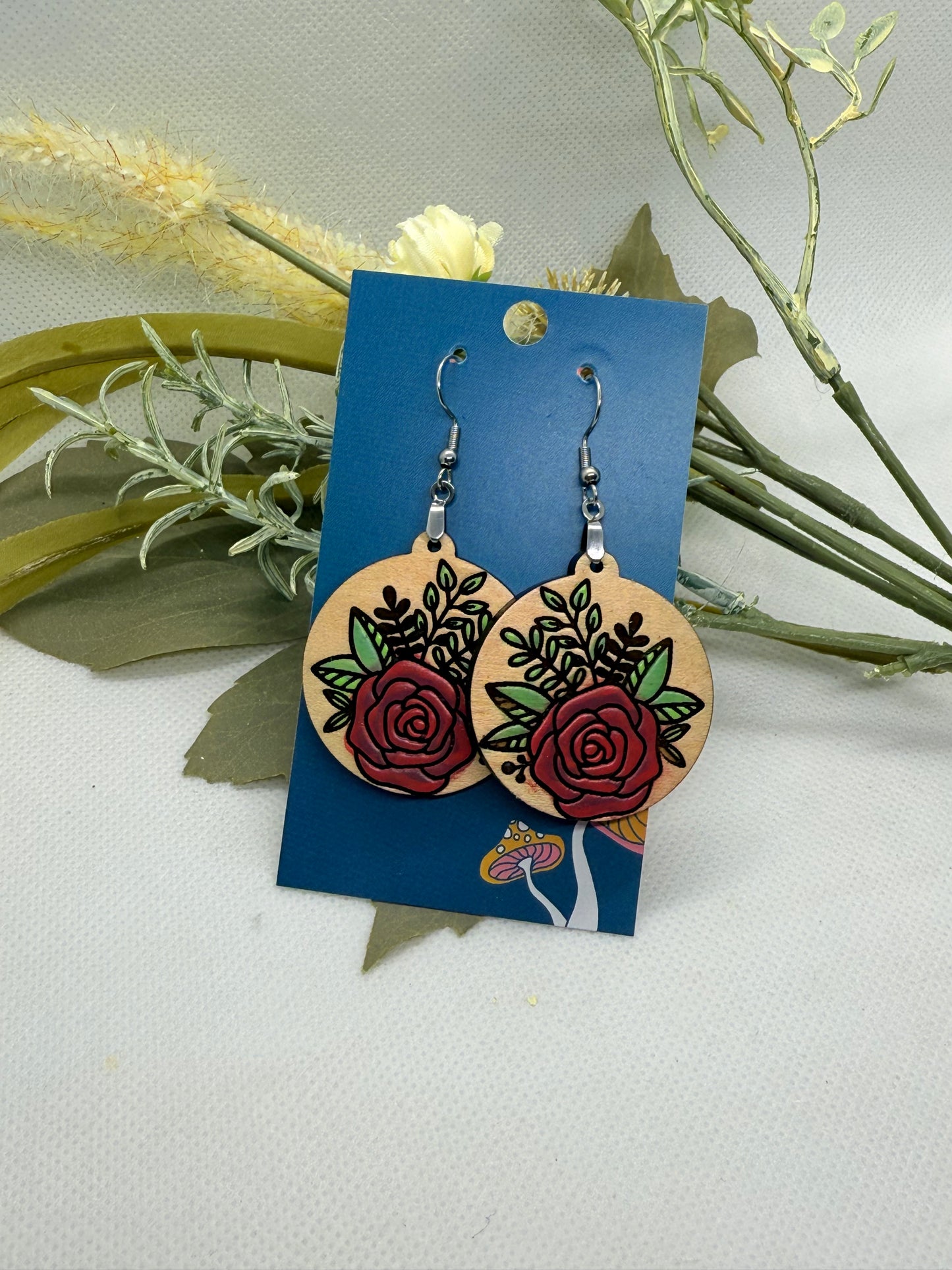 Painted Wooden Dangle Earrings