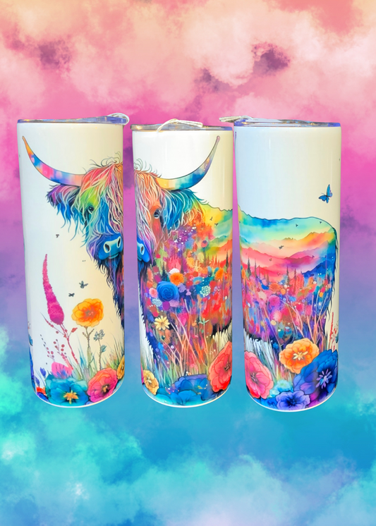Colorful Highland Cow 20 oz skinny