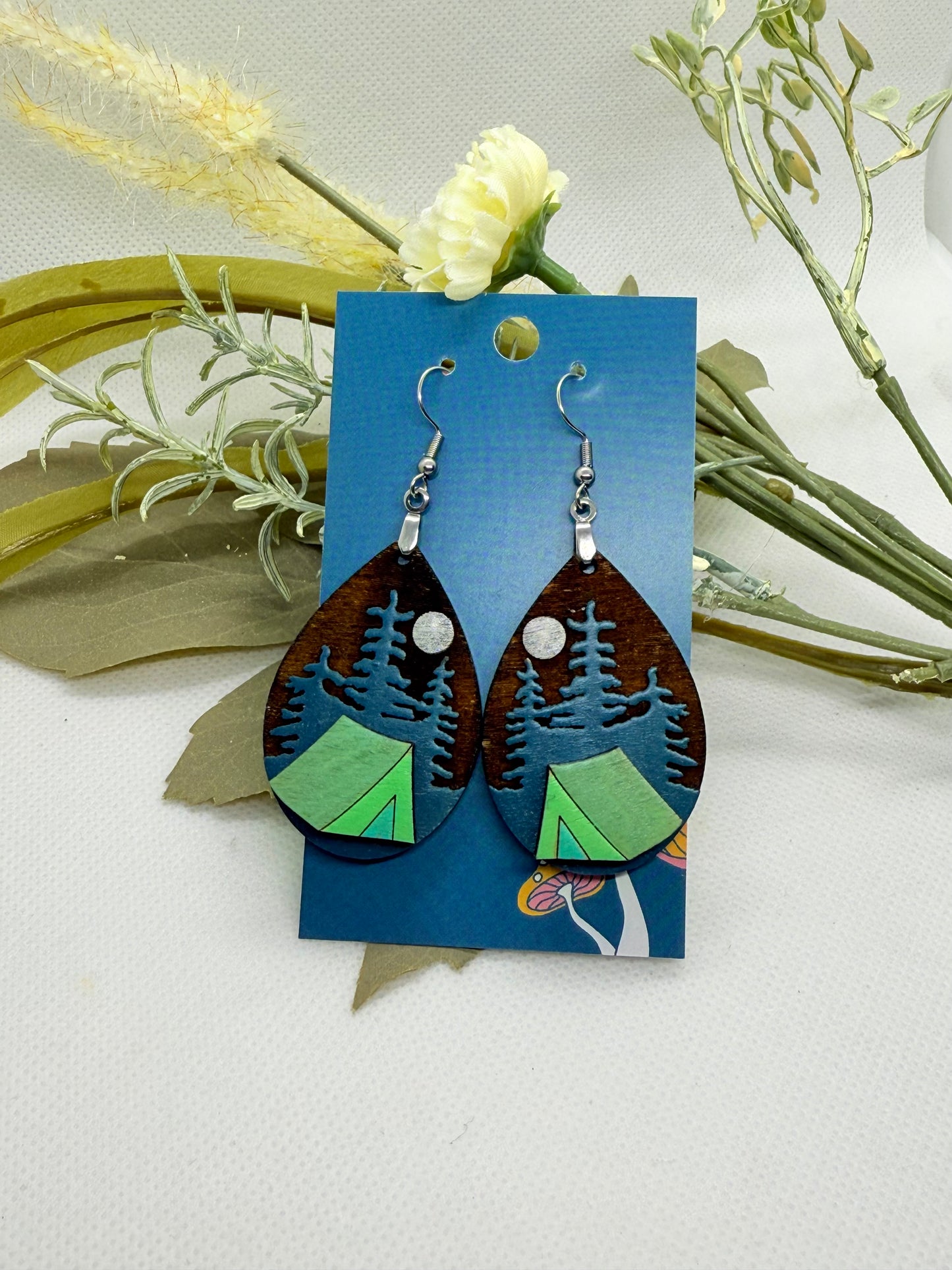 Painted Wooden Dangle Earrings