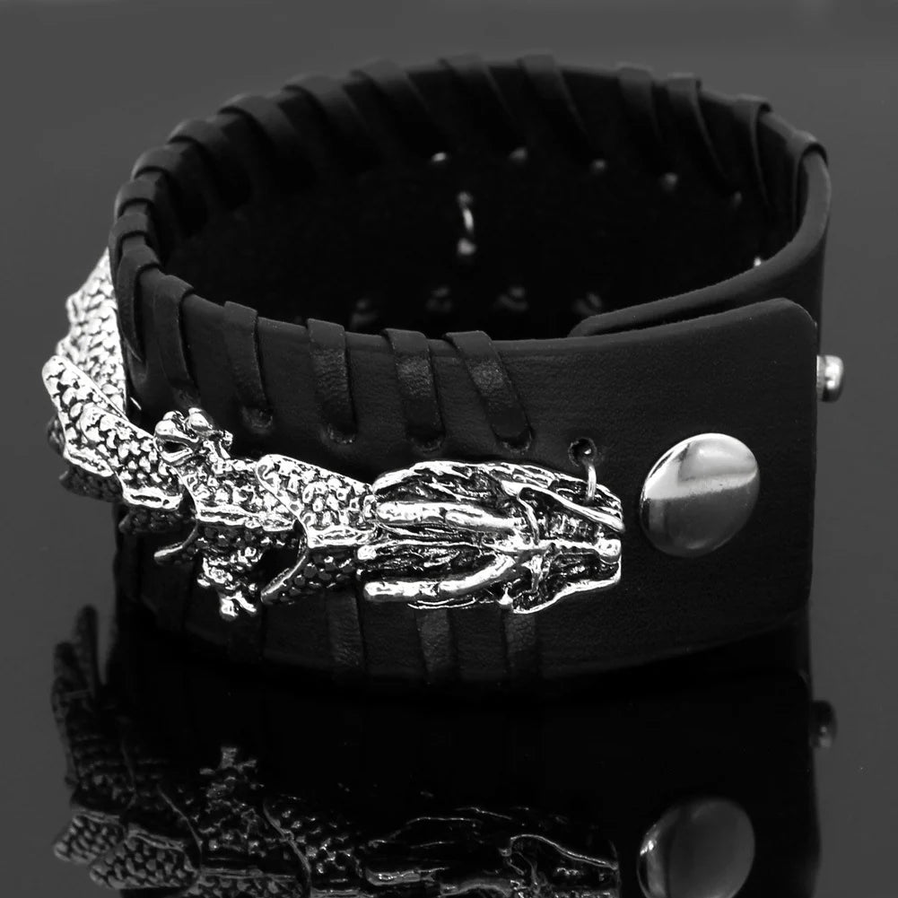 Black Leather Dragon Bracelet