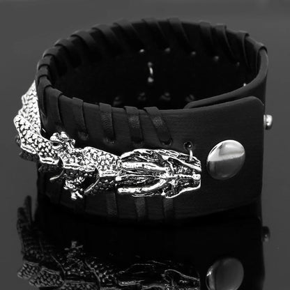 Black Leather Dragon Bracelet