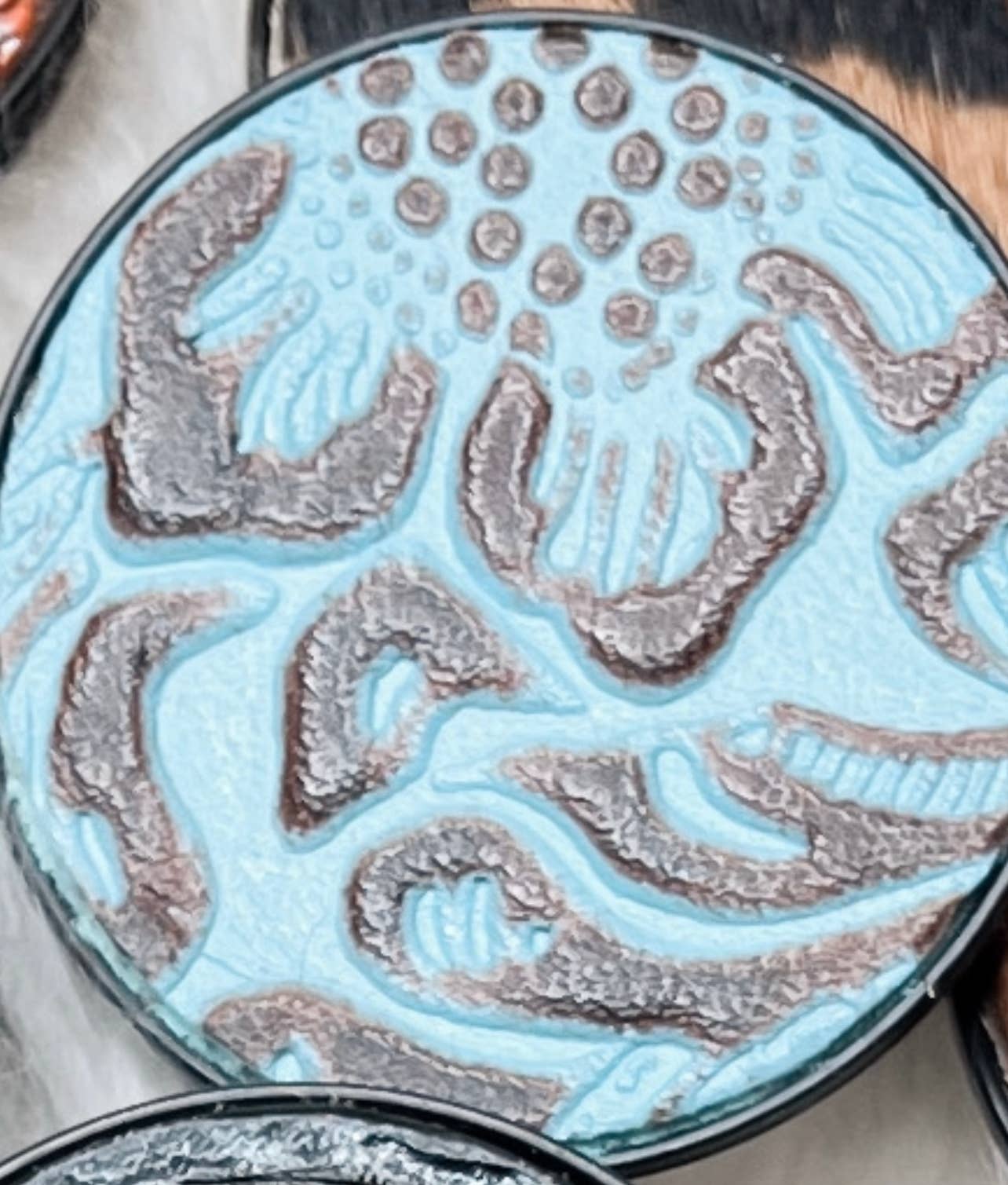 Western Phone Grip: Turquoise Tooled Leather