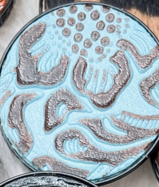 Western Phone Grip: Turquoise Tooled Leather