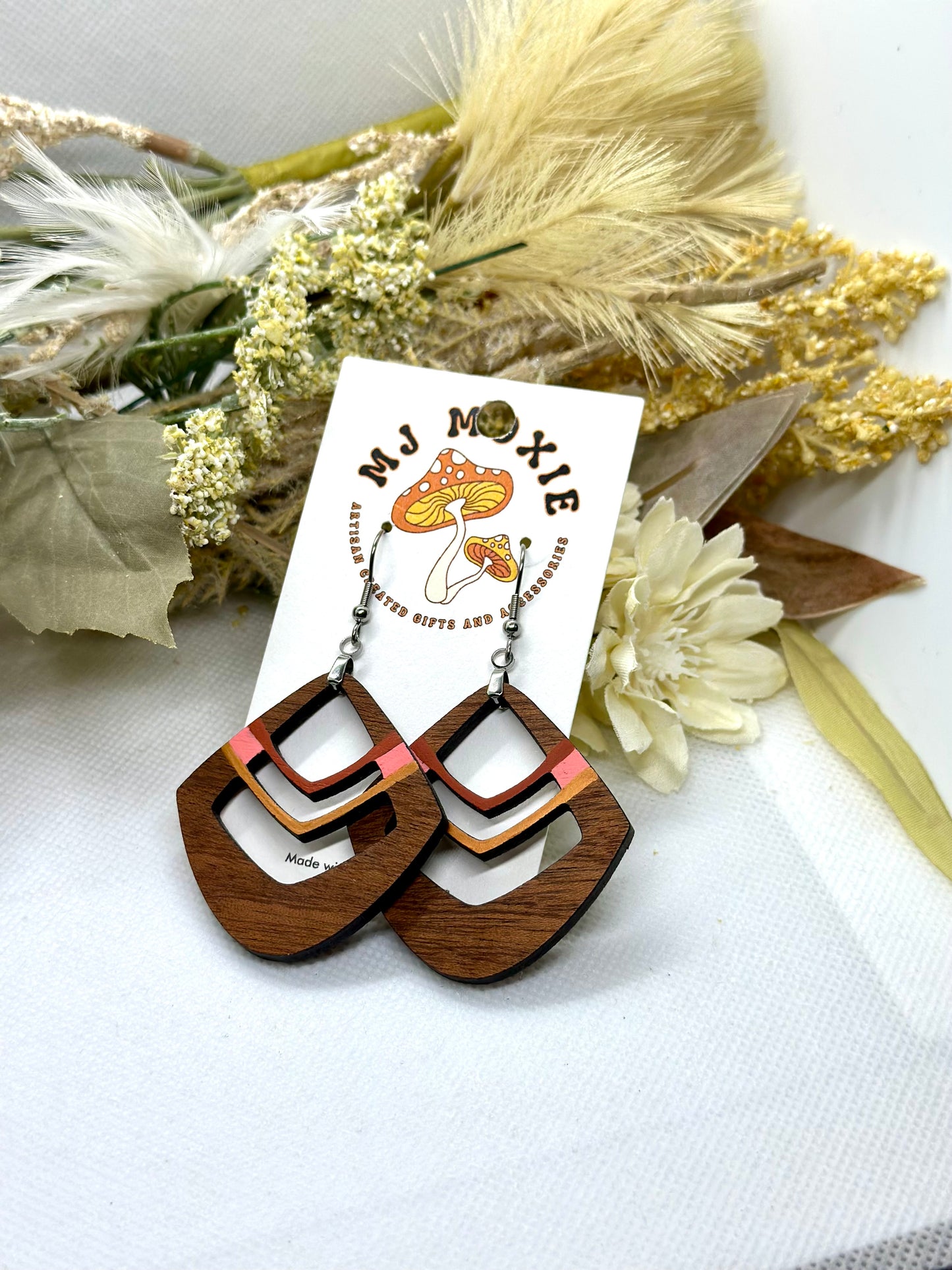 Painted Wooden Dangle Earrings