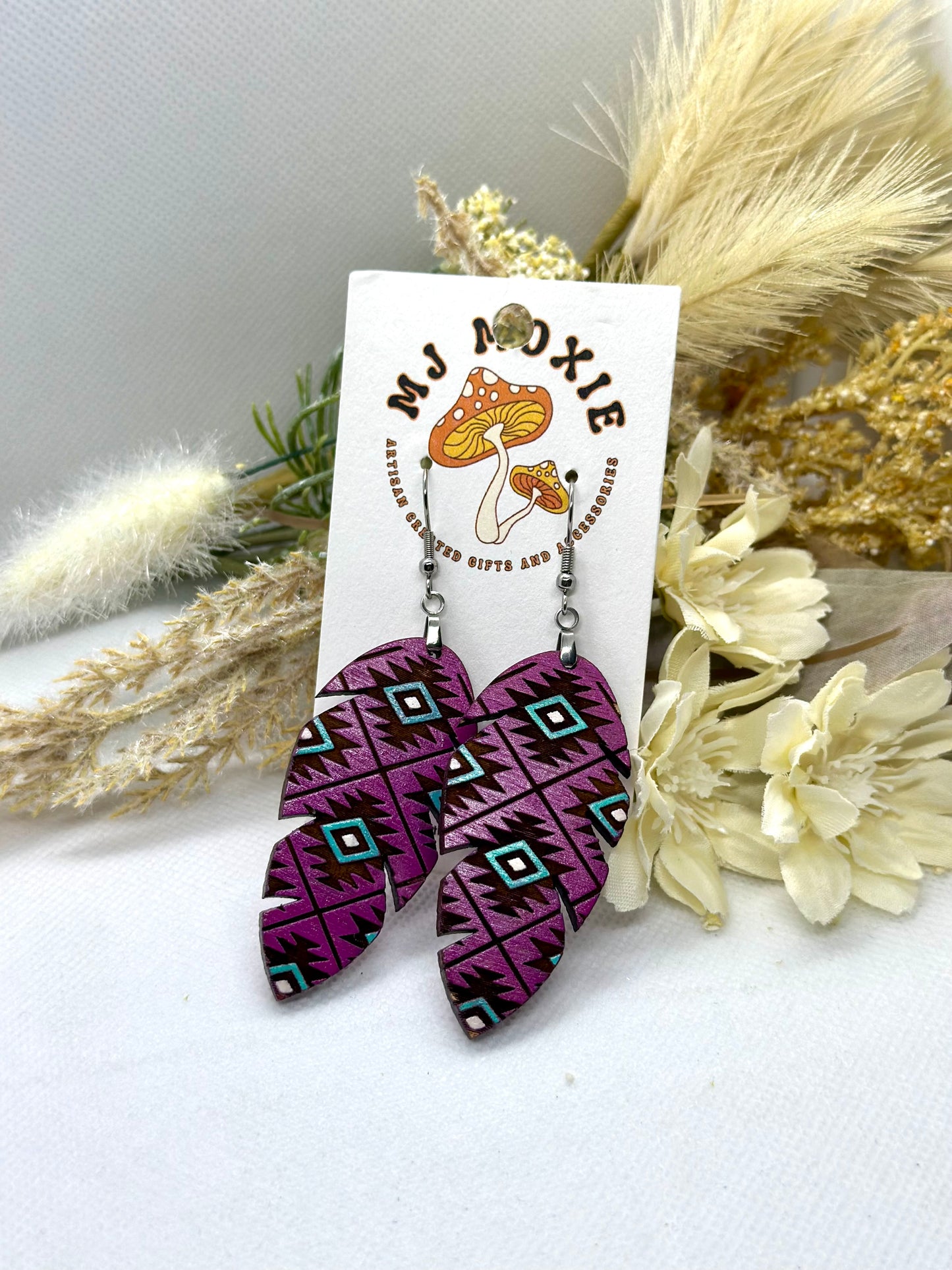 Painted Wooden Dangle Earrings