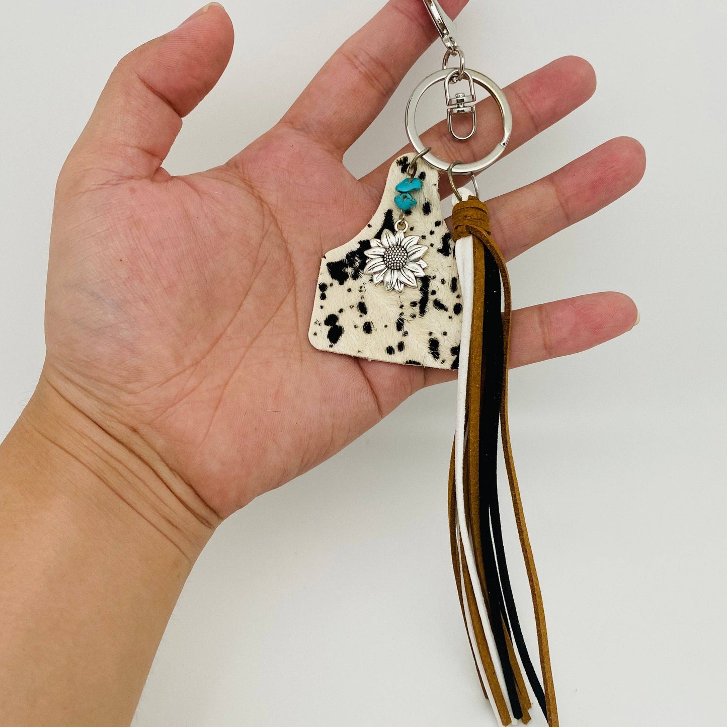 Black & White Cowhide Keychain