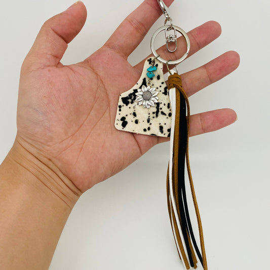 Black & White Cowhide Keychain