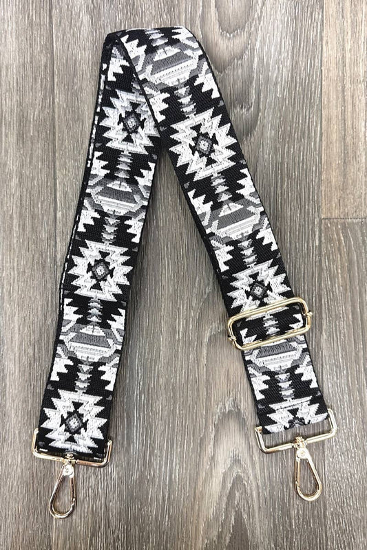 AZTEC EMBROIDERED BAG STRAP   : Black