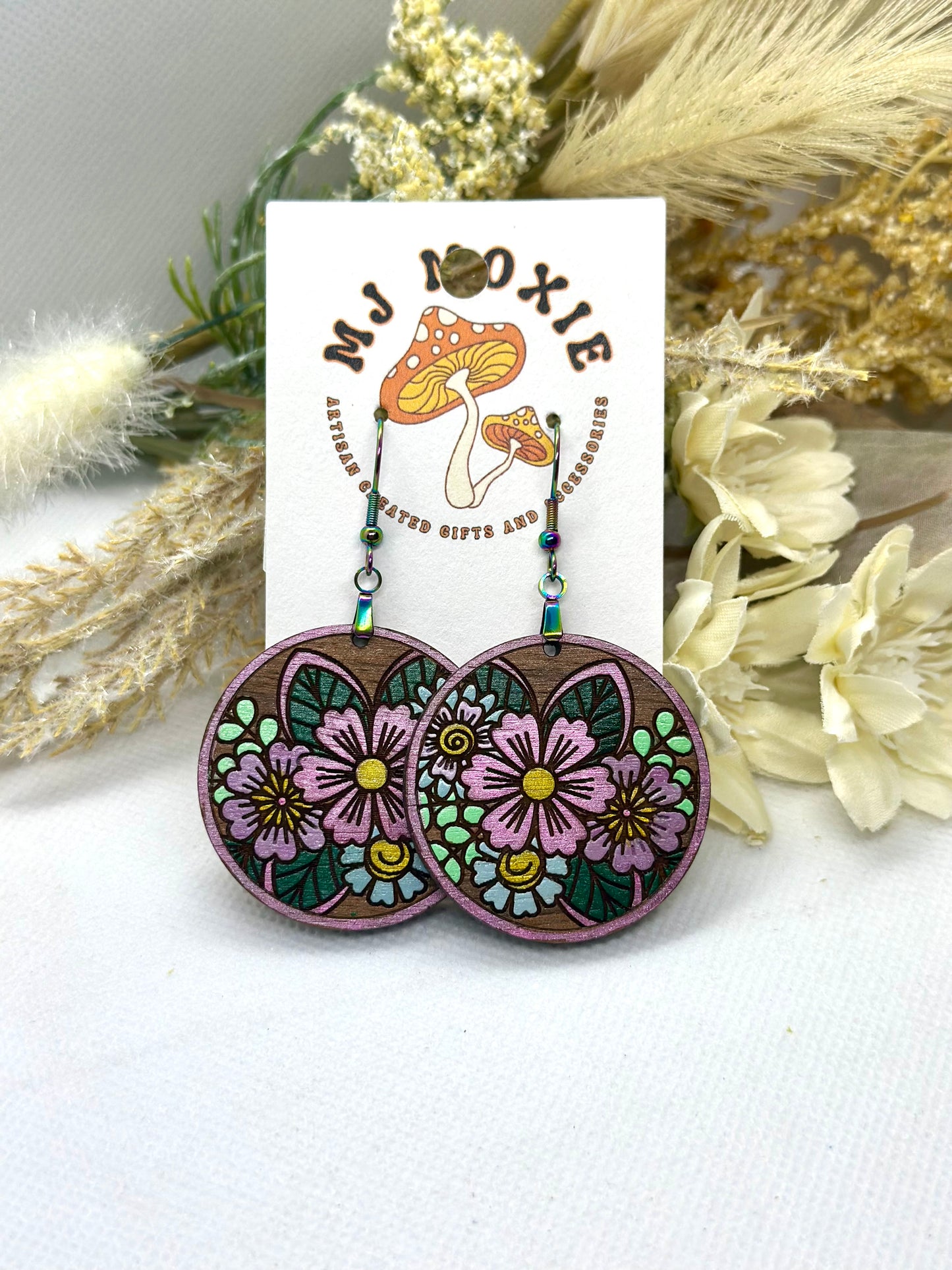 Painted Wooden Dangle Earrings