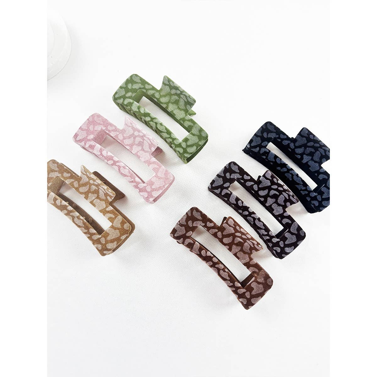 Leopard Flocked Velvet Rectangle Claw Clip