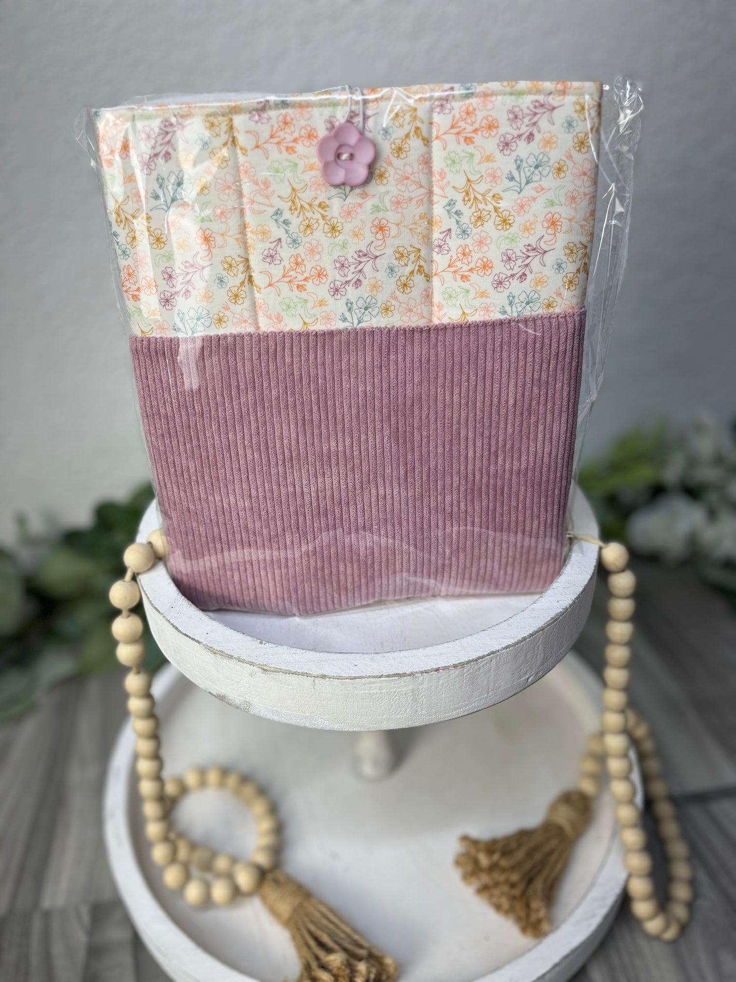 Corduroy floral button book sleeve