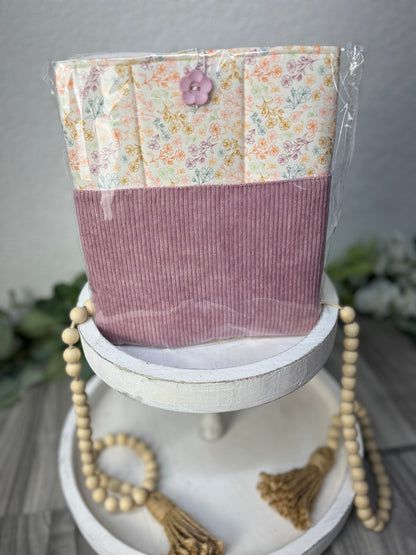 Corduroy floral button book sleeve