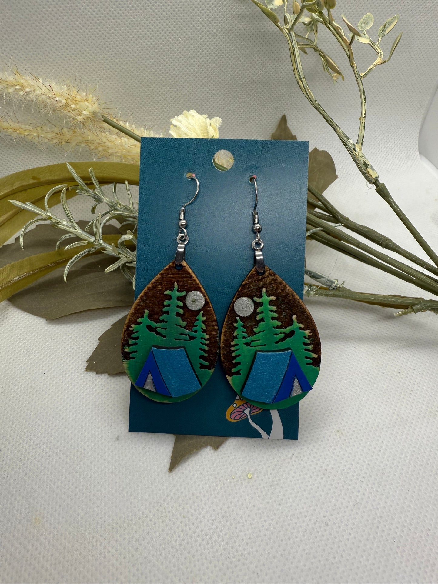 Painted Wooden Dangle Earrings