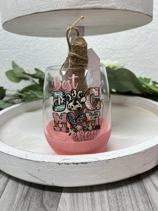Glitter Dog Mom Wine Glass