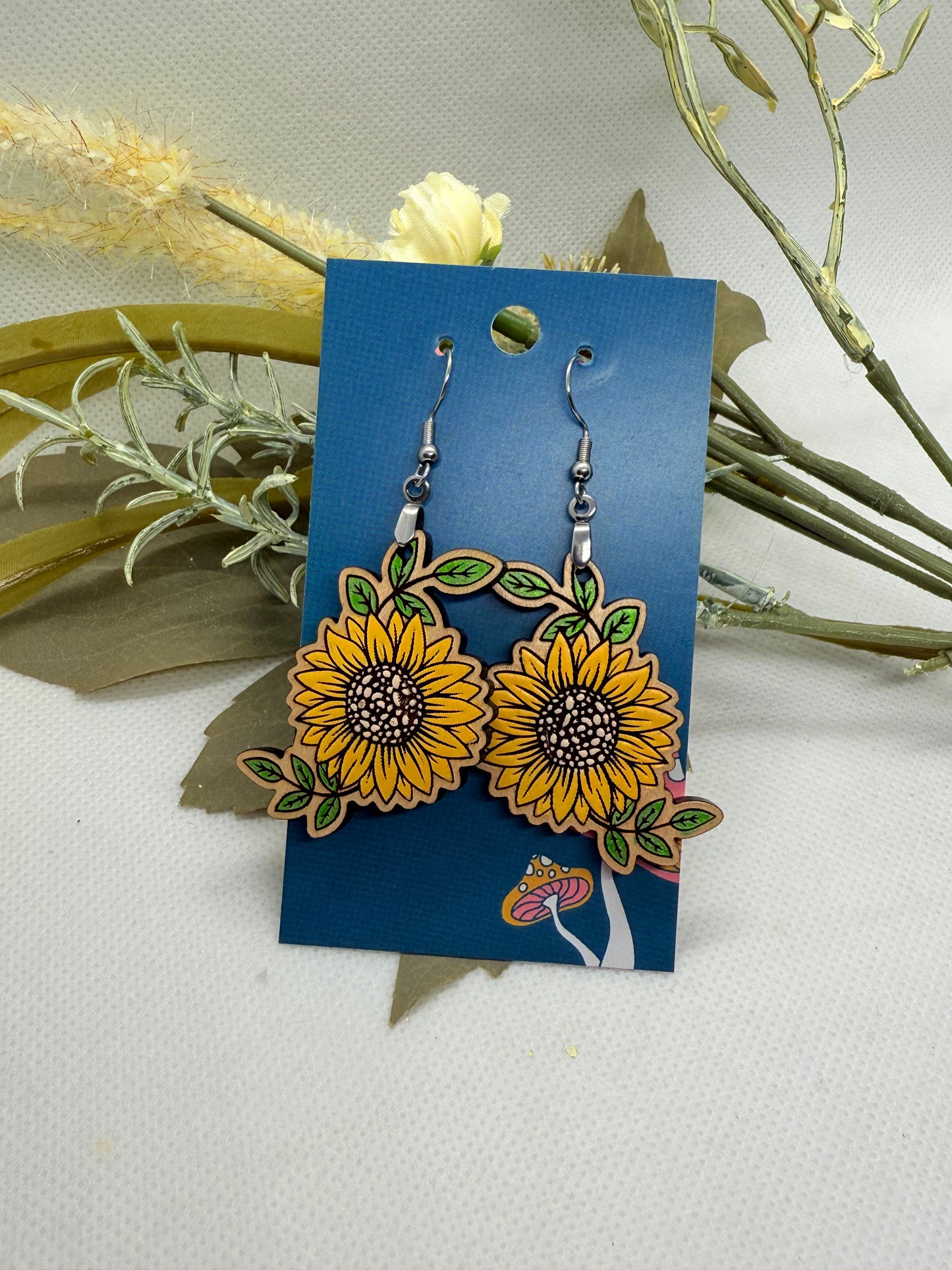 Painted Wooden Dangle Earrings