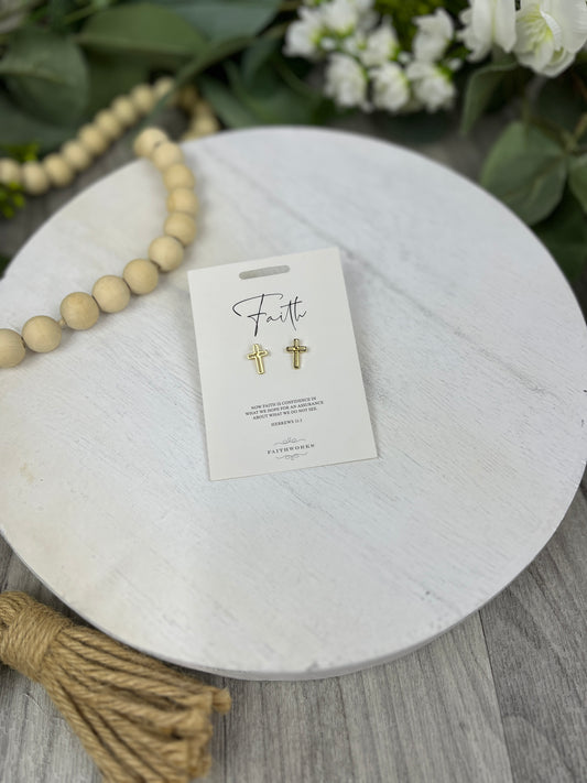Gold Cutout Cross Earrings