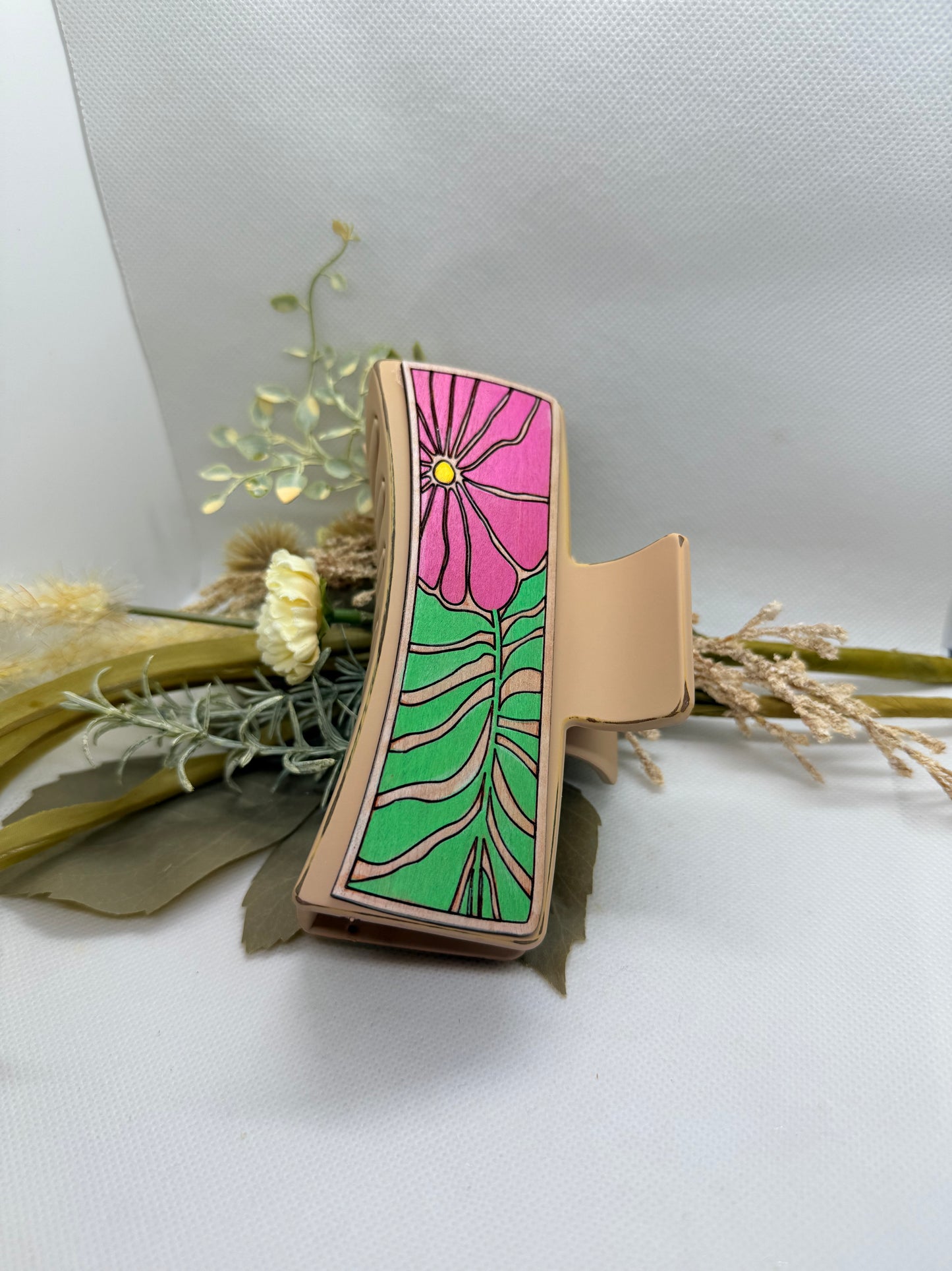 Wooden Engraved Hair Clip
