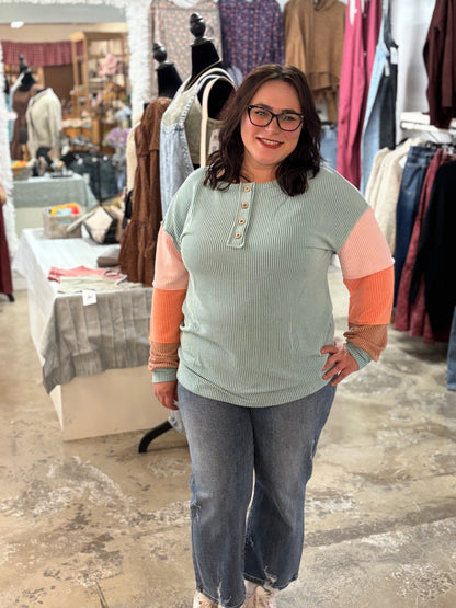 Multicolor Block Long Sleeve Top