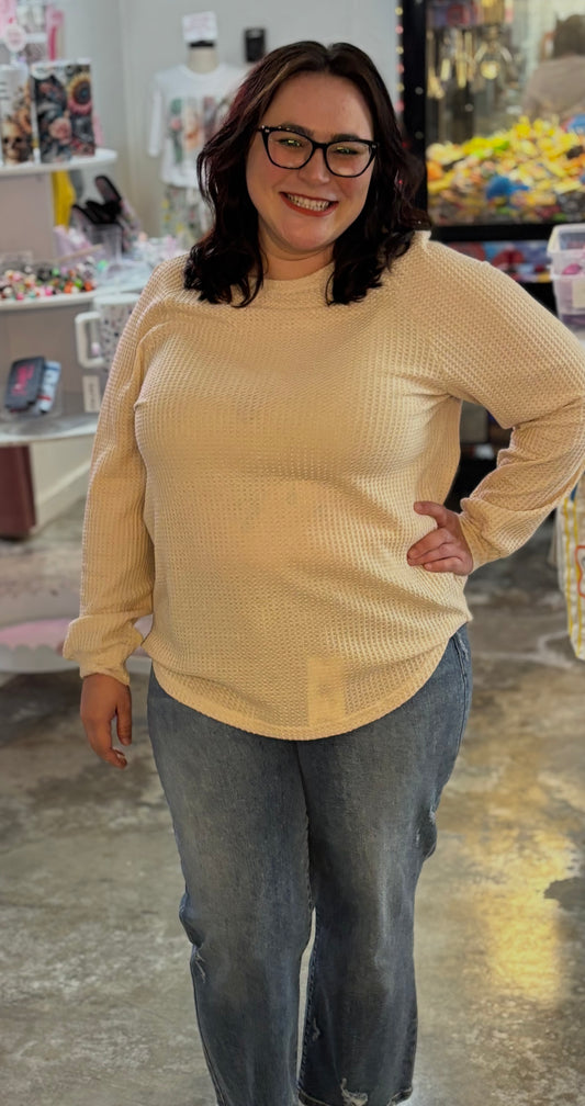 Khaki Solid Waffle Knit Sweater