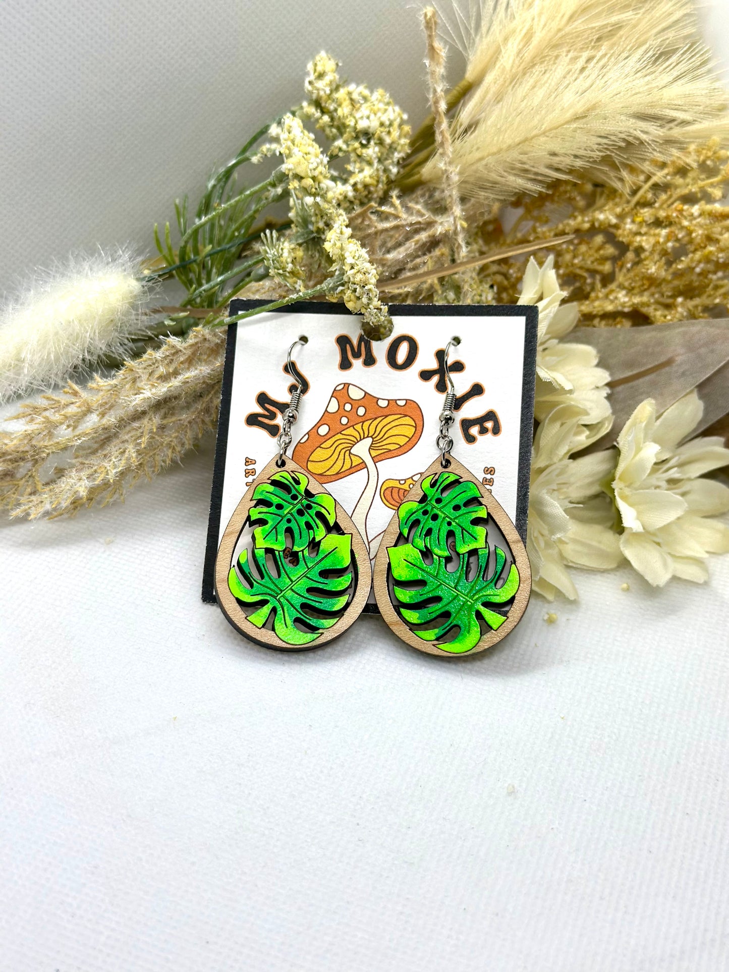 Painted Wooden Dangle Earrings